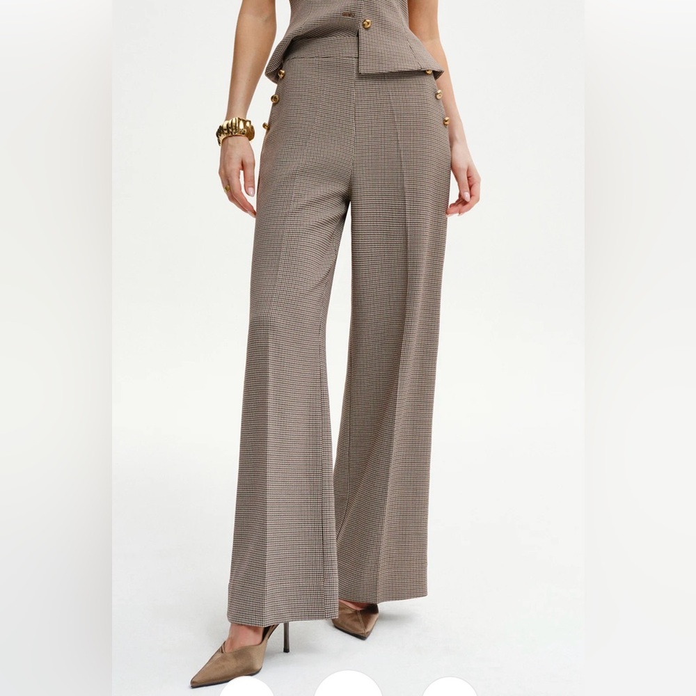 Commense Black & Brown Houndstooth Wide Leg Pants, Size XS